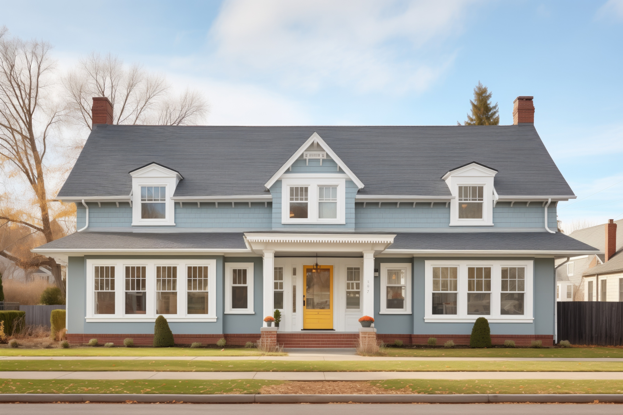 double hung windows on a gray colonial house